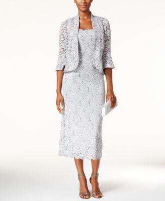 R & M Richards Sequined Lace Midi Dress and Jacket - Dresses - Women