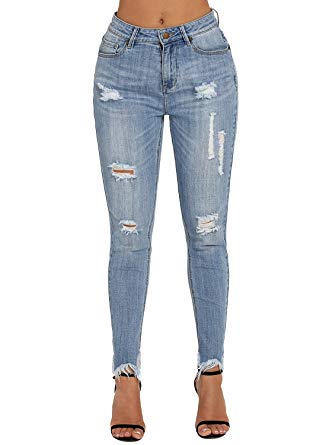 Sidefeel Women Casual Destroyed Ripped Distressed Skinny Denim Jeans