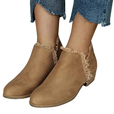 Amazon.com | Ivay Women's Fringe Ankle Booties Fall Faux Leather