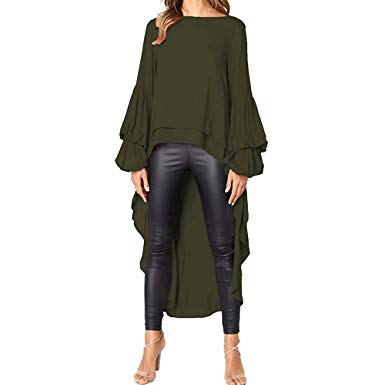 Amazon.com: Auwer-Women Puff Sleeve Baggy Asymmetric Long Tops