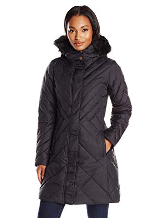 Amazon.com: Larry Levine Women's Mid-Length Down Coat with Hood