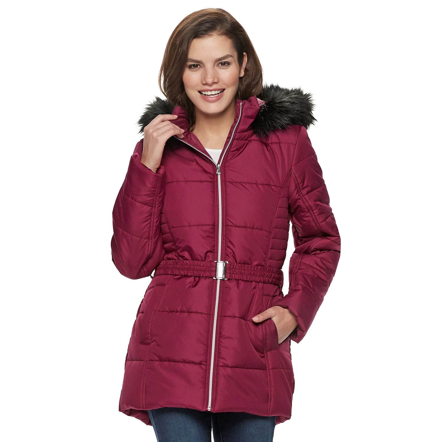 Women's Larry Levine Hooded Belted Puffer Coat
