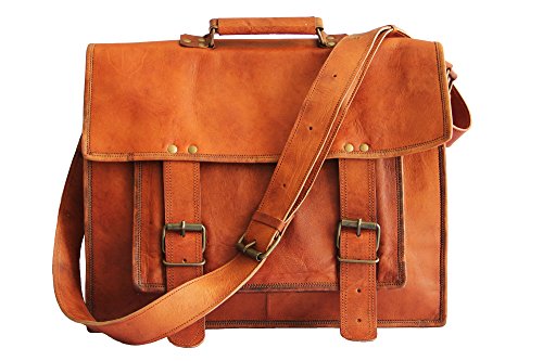 Amazon.com: 18 Inches Brown Leather Cross-Body Messenger Bag/Leather