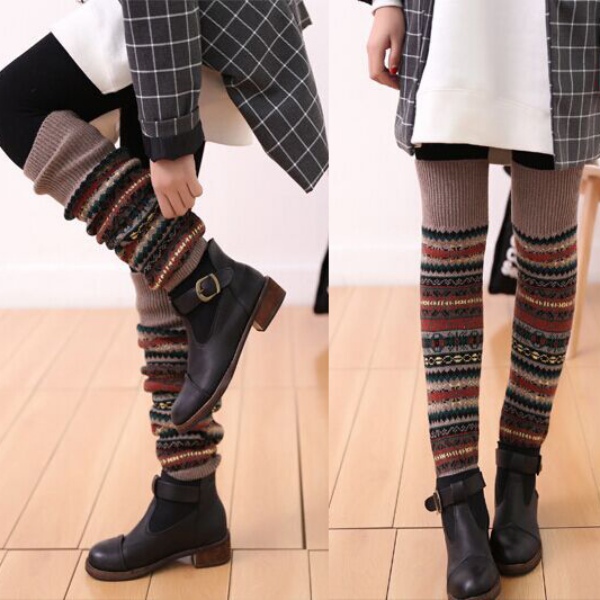 Womens Girls Warm Winter Long Leg Stockings Warmers Knit Crochet