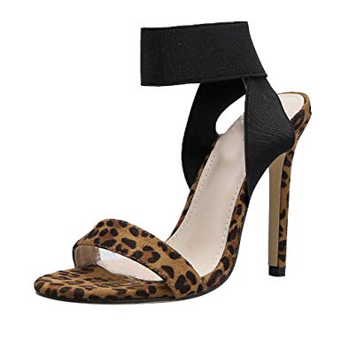DENER❤ Women Ladies Girls Sandals with High Heels, Suede Leopard