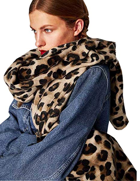 CALOLEYNG Women Winter Leopard Scarf Cashmere Feel Pashmina Shawls