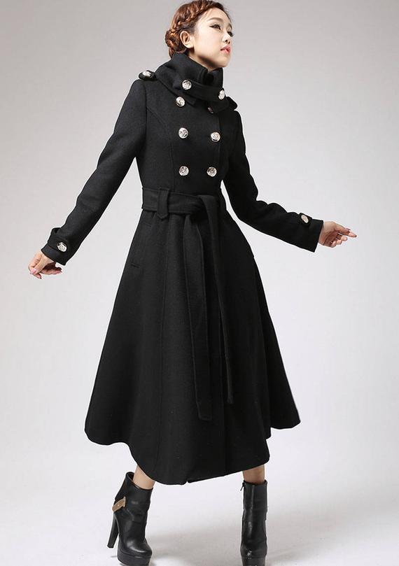 long black coat Trench coat military coat long coat black | Etsy