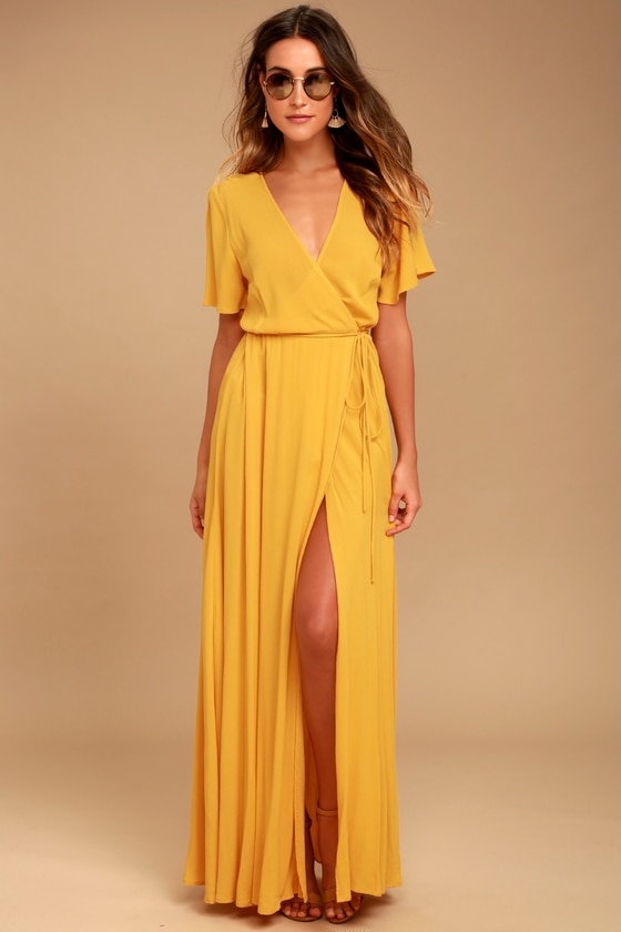 Lovely Golden Yellow Dress - Wrap Dress - Maxi Dress