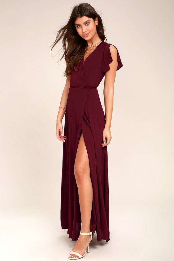 Lovely Burgundy Dress - Wrap Dress - Maxi Dress
