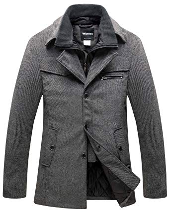 Wantdo Men's Wool Blend Pea Coat Windproof Thick Winter Jacket with