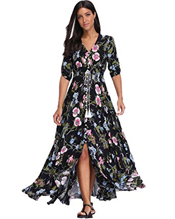 Amazon.com: BestWendding Summer Floral Print Maxi Dress Women Button