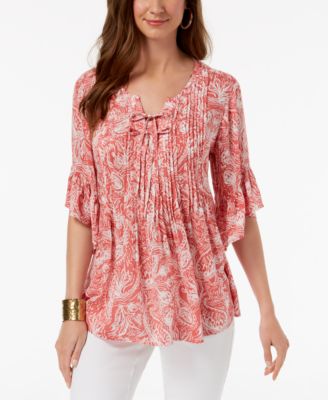 Style & Co Paisley Pintuck Peasant Top, Created for Macy's - Tops