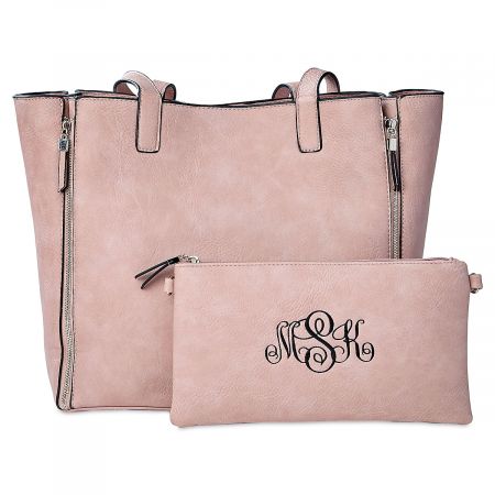 Pink Carry-All Bag with Matching Personalized Crossbody Purse