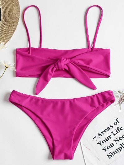 66% OFF] 2019 Reversible Bowtied Bralette Bikini Set In NEON PINK S