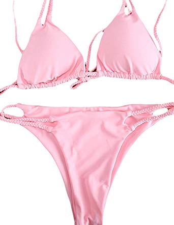 Amazon.com: Women Fashion Sexy Solid Color Backless Pink Bikini Set