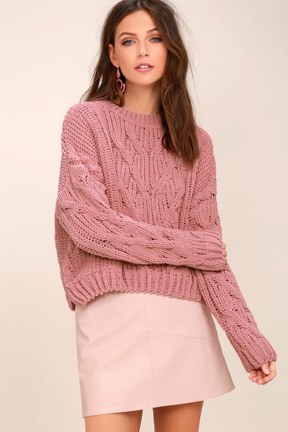 J.O.A. Pink Cable Knit Sweater - Cable Knit Chenille Sweater
