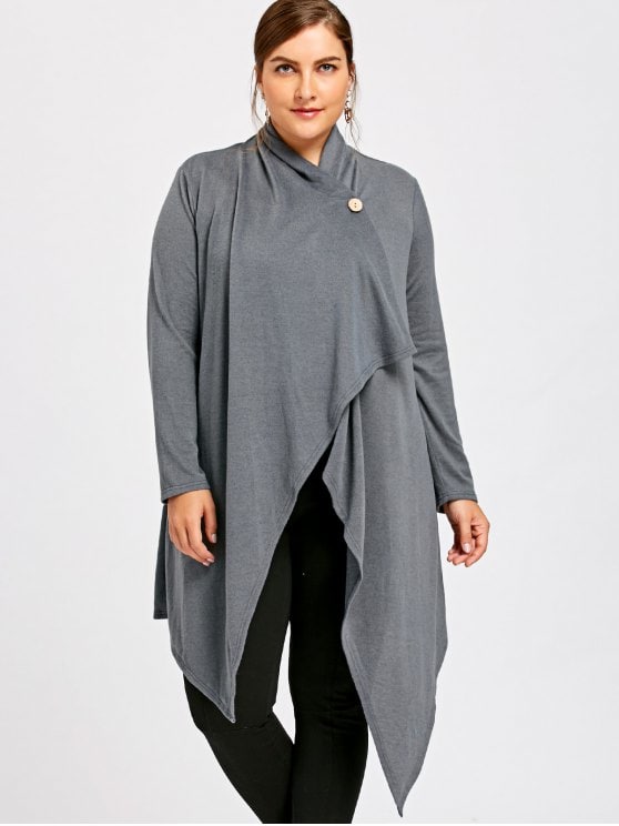 41% OFF] 2019 Plus Size One Button Asymmetrical Cardigan In GRAY XL
