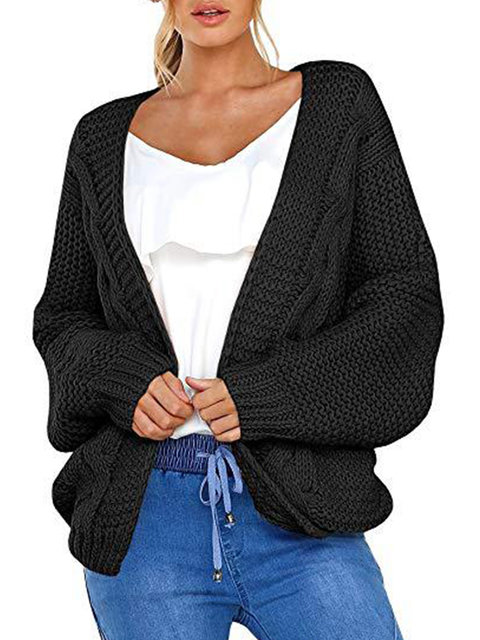 Casual Long Sleeve Knitted Plus Size Cardigans - PopJulia.com
