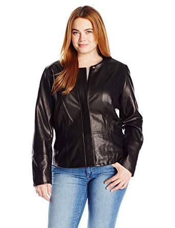 Calvin Klein Women's Plus Size Seamed Leather Jacket at Amazon