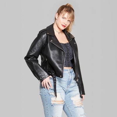 Women's Plus Size Faux Leather Moto Jacket - Wild Fable™ Black : Target