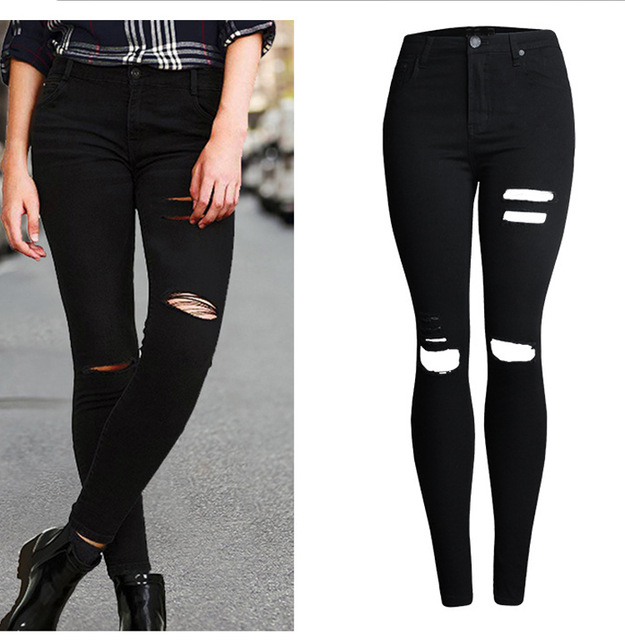 Sherhure 2018 High Waist Black Skinny Jeans For Woman jeans Ripped