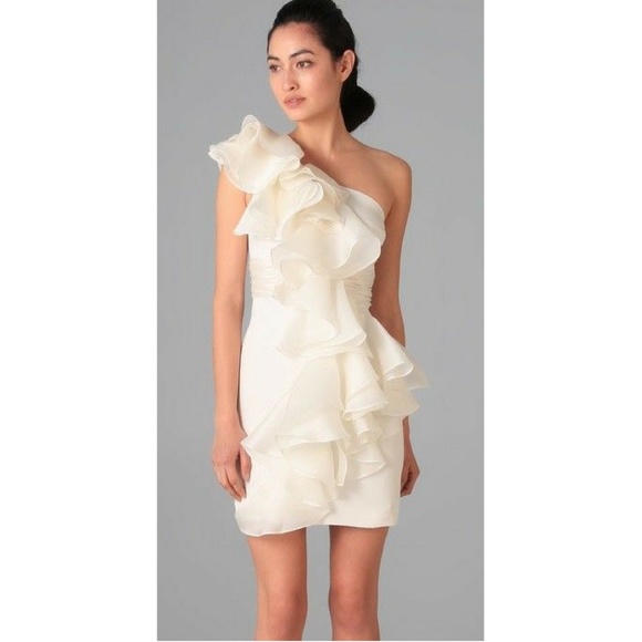 Marchesa Notte Dresses | One Shoulder Ruffle Dress New Sz 6 | Poshmark