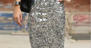 Bling Sequin Pencil Skirt 2017 Fashion Midi Skirt for Women Silver