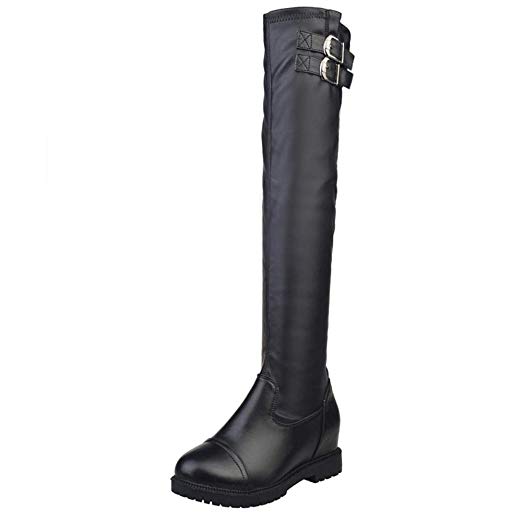 Amazon.com: Women's Knee High Buckle Stretch Boots, NDGDA Leather
