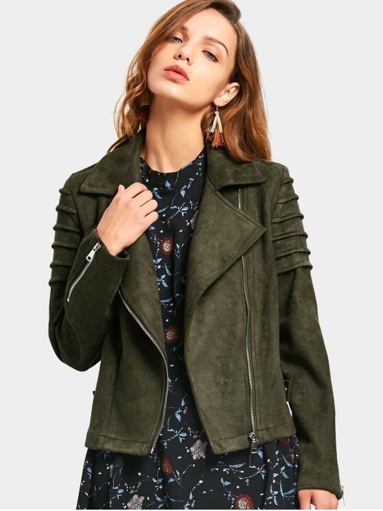 34% OFF] 2019 Faux Suede Zip Up Jacket In ARMY GREEN S | ZAFUL