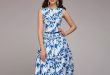 S.FLAVOR Women Summer Dress 2018 Hot sale blue printing sleeveless