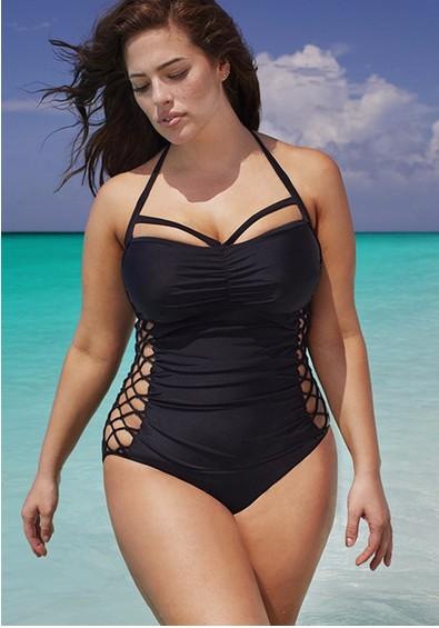 2016 Plus Size Swimwear One Piece Solid Color Halter XL- 2XL-3XL