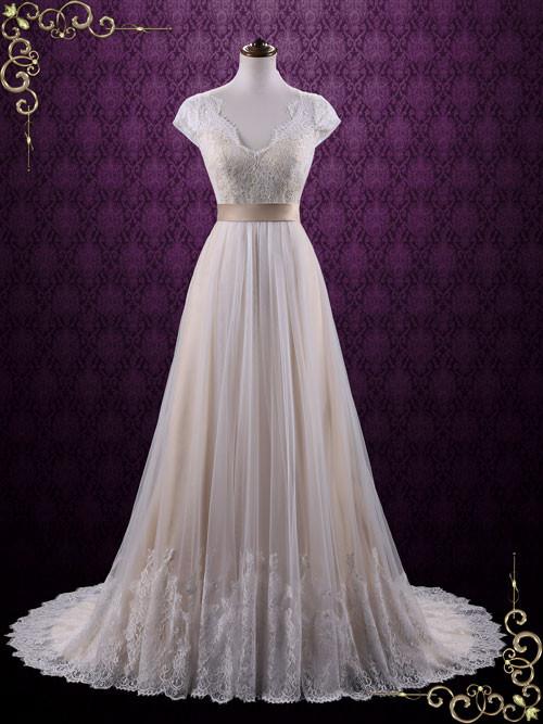 Vintage Lace Wedding Dress with Cap Sleeves | Linden u2013 ieie