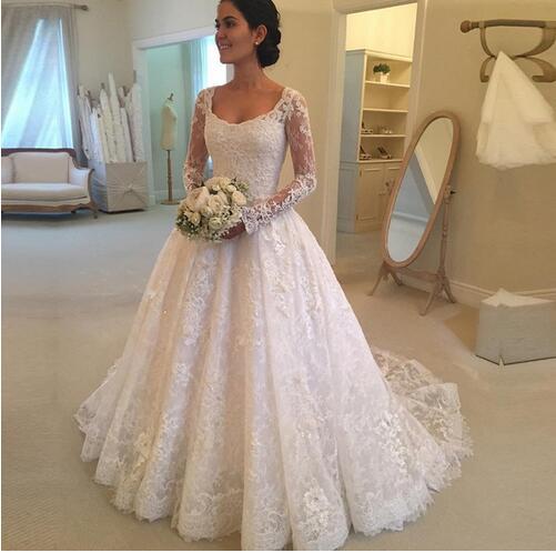Luxury Lace Wedding Dresses,A Line Vintage Lace Wedding Dresses Long