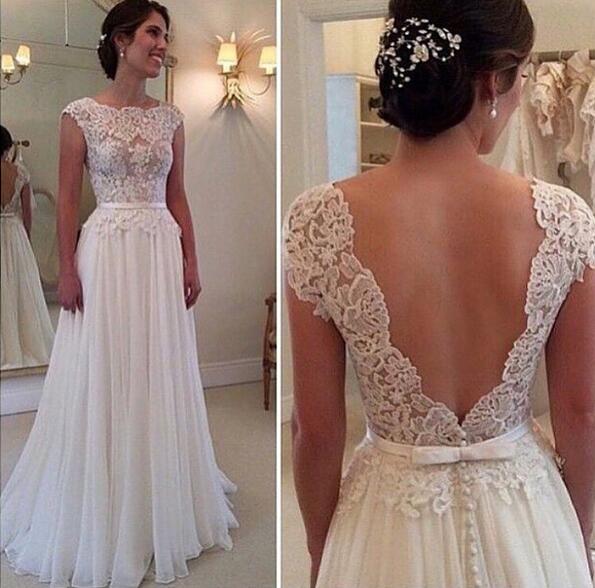Aolanes Vintage Lace Full Sleeve Backless Lace Wedding Dress 2016 on