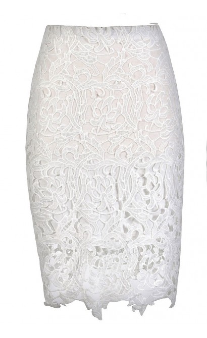 White Lace Pencil Skirt, Lace Pencil Skirt, Ivory Lace Pencil Skirt