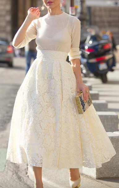 skirt, lace skirt, beige lace skirt, long wide skirt, lace, midi