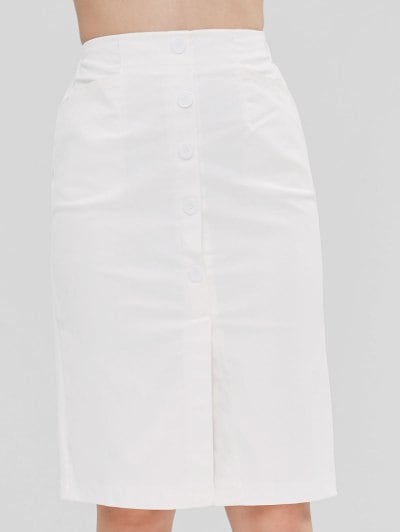 67% OFF] 2019 High Waist Buttoned Pencil Skirt In WHITE L | ZAFUL
