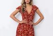 yinlinhe V neck Red Floral Beach /Wrap Dresses Women/Summer Dress
