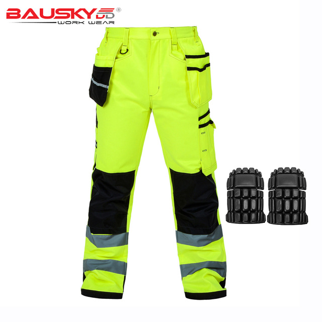 Reflective Men Working Pants High visibility Fluorescent Yellow