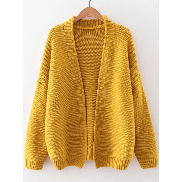 Yellow Open Front Drop Shoulder Cardigan ($36) ❤ liked on Polyvore