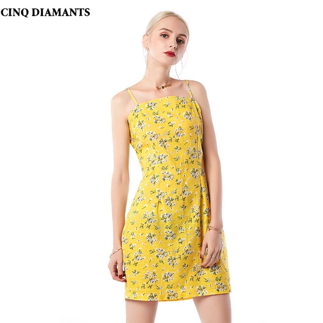 CINQ DIAMANTS Printed Strapless Dresses Summer Women Dress Sunshine