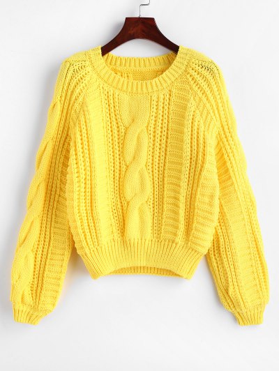 42% OFF] 2019 Raglan Sleeve Cable Knit Chunky Sweater In YELLOW ONE
