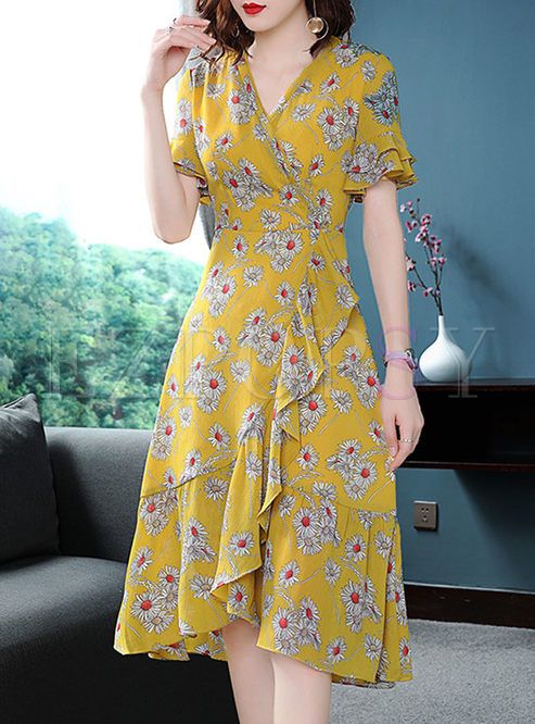 Street Chiffon Floral Print A Line Dress | A line dress, Trendy .