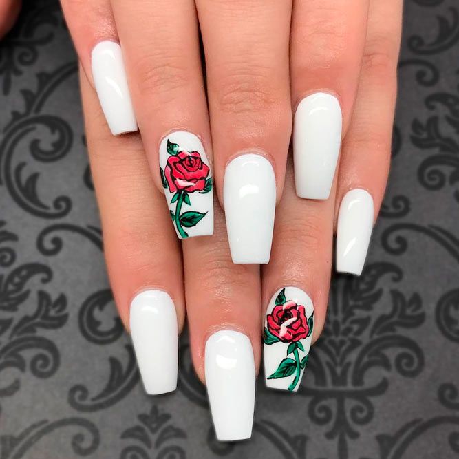 Awesome White Acrylic Nails | NailDesignsJournal.com | Rose nails .