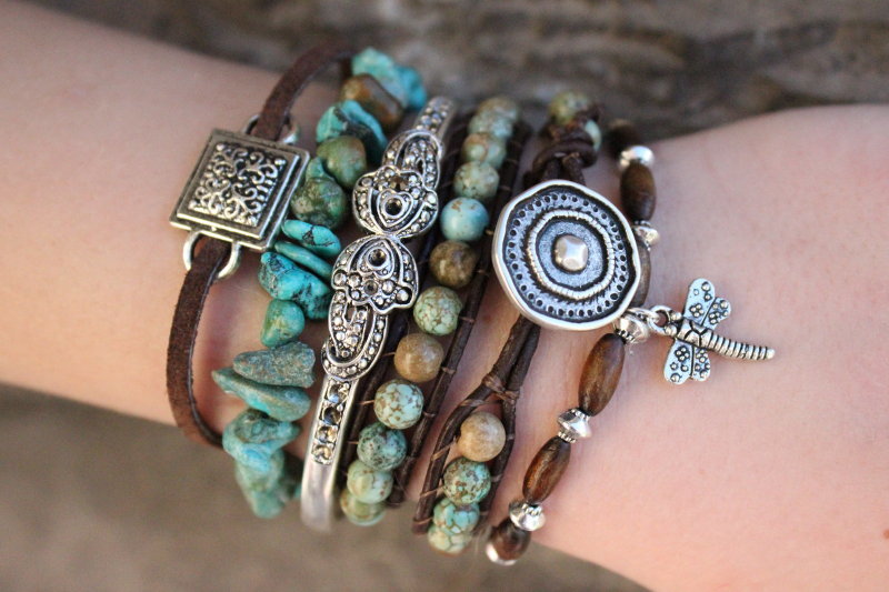 As Seen In Vogue Magazine - Turquoise Boho Bracelet Stack .