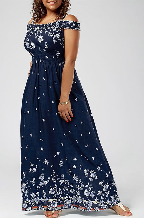 Plus Size Floral Print Cold Shoulder Maxi Dress | Vestidos de .