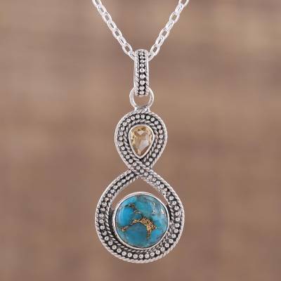UNICEF Market | Indian Citrine and Composite Turquoise Pendant .