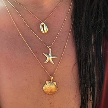 Amazon.com : Fdesigner Boho Layered Cowrie Shell Necklace Gold .