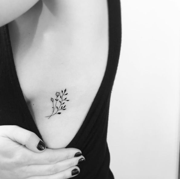 Delicate botanical piece on rib cage by OK | Hidden tattoos, Cage .