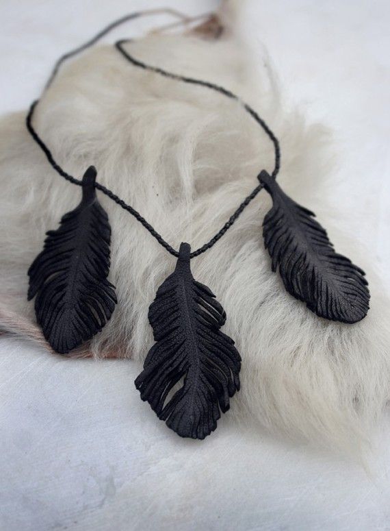 BLACK LEATHER FEATHER necklace | Feather necklaces, Feather .
